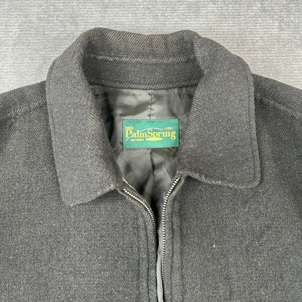 Vintage Wool Golf Jacket Mens Large Charcoal Grey Full Zip Neo Palm Springs
